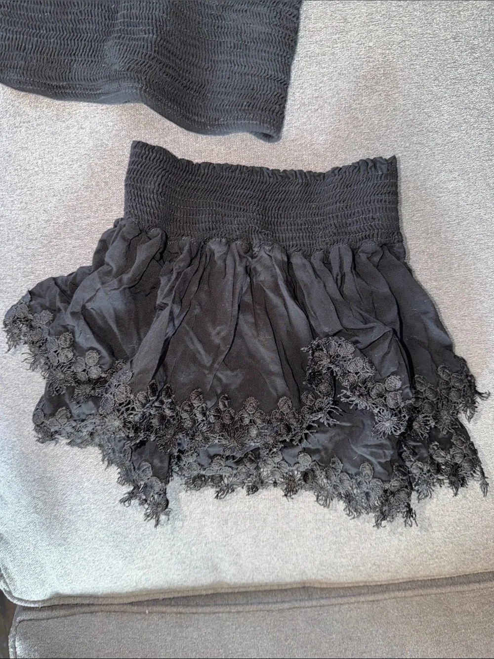 Black Lace-Trim Smocked Mini Skirt - girls